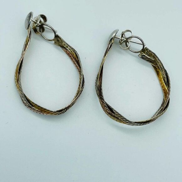 Sterling Silver Multi-tone  Twisted Earrings Italy 92.5 - Picture 7 of 8